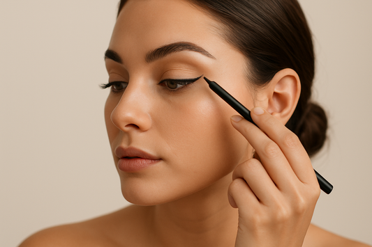 Mujer delineandose los ojos 