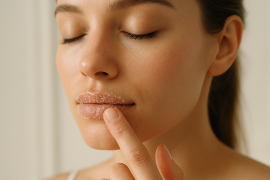 mujer exfoliandose los labios